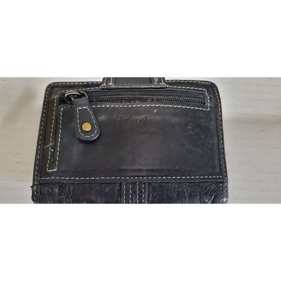 Lot of two vintage black leather Fossil wallets bifold trifold - Picture 5 of 12